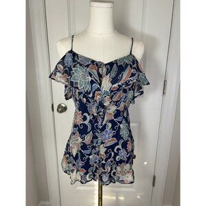 Women's Maeve by Anthropologie Blue Floral Cami Blouse Ruffle Off Shoulder Sz 6